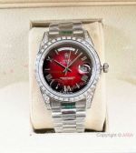 Stainless Steel with Baguettes Rolex DayDate 41mm Red Gradient Watch